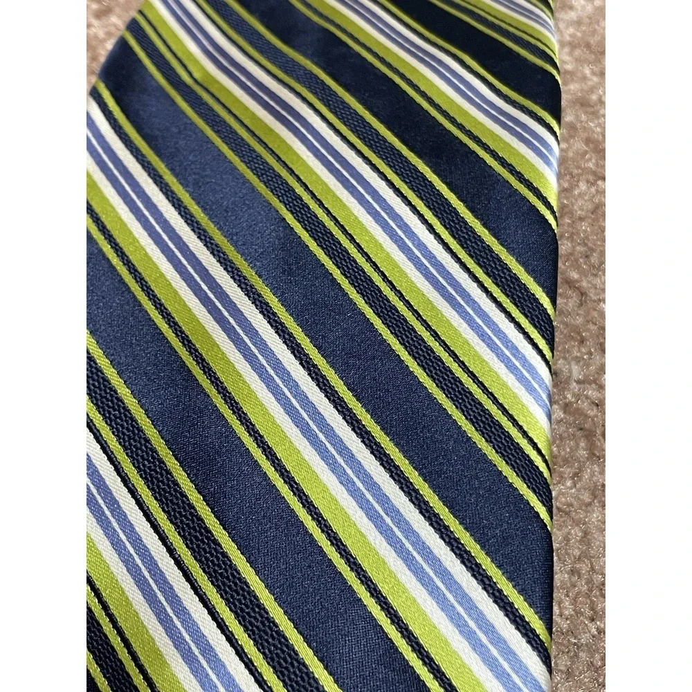 Jones New‎ York Tie Green Blue White Diagonal Striped Silk Woven Men's Necktie